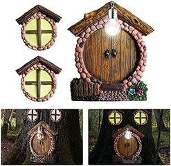 Miniatyyri Fairy Gnome -kodin ikkuna ja ovi lampulla pimeässä hehkuville puille, ovelle ja ikkunoille, pihapuutarhan veistoskoriste hinta ja tiedot | Joulukoristeet | hobbyhall.fi