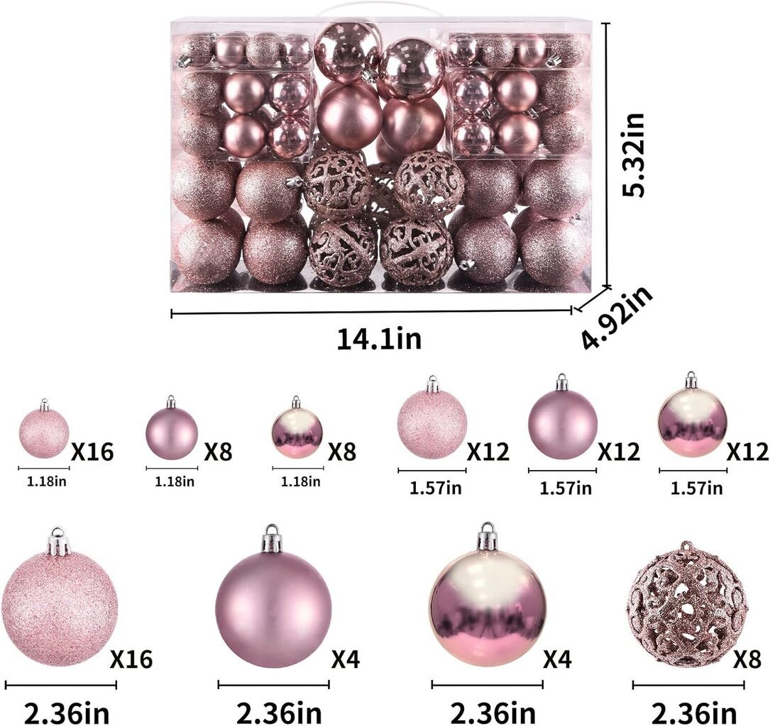Joulupallot kuusikoristeet, särkymättömät joulukoristeet setti uudelleenkäytettävällä kädessä pidettävällä lahjapakkauksella joulupuun koristeluun, ruusu, 100 CT hinta ja tiedot | Joulukoristeet | hobbyhall.fi