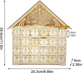 Puinen adventtikalenteri LED-valoilla, 24 laatikkoa säilytystilaa lapsille, joulukoristeita, 25,3 x 6 x 29,5 cm hinta ja tiedot | Joulukoristeet | hobbyhall.fi