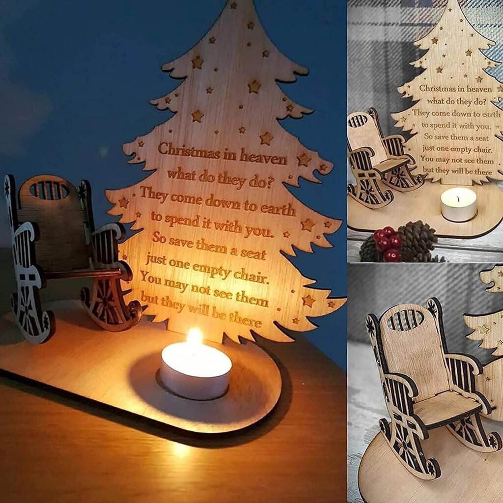 Joulumuistokynttilä Koristeellinen puinen kynttilänjalka rakkaiden muistamiseen henkilökohtaisella tuolilla, Merry Christmas Paradise Memorial Tea Light -kynttilänjalka hinta ja tiedot | Joulukoristeet | hobbyhall.fi