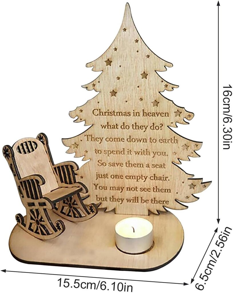 Joulumuistokynttilä Koristeellinen puinen kynttilänjalka rakkaiden muistamiseen henkilökohtaisella tuolilla, Merry Christmas Paradise Memorial Tea Light -kynttilänjalka hinta ja tiedot | Joulukoristeet | hobbyhall.fi