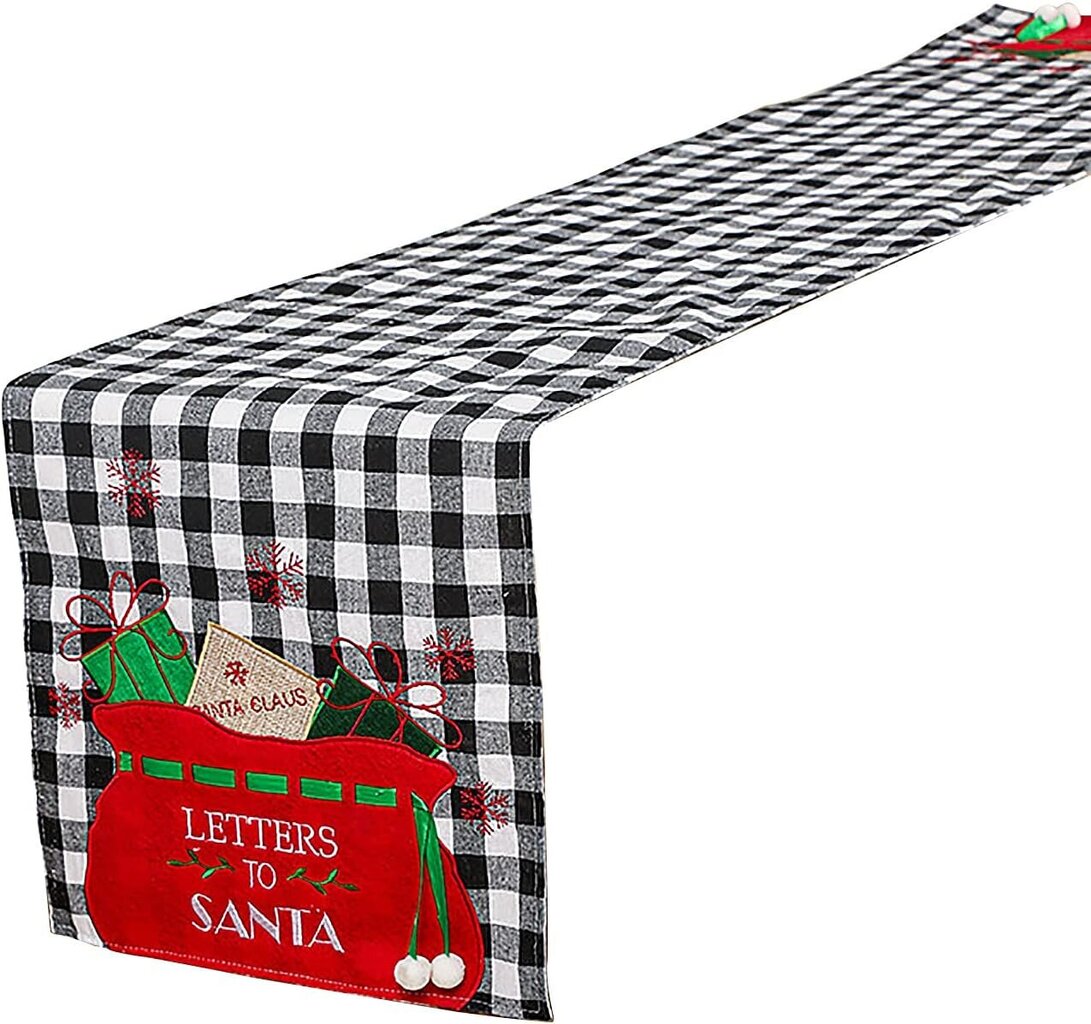 Käsintehty kangas joulupöytäjalka - mustavalkoinen - 33 x 180 cm hinta ja tiedot | Joulukoristeet | hobbyhall.fi