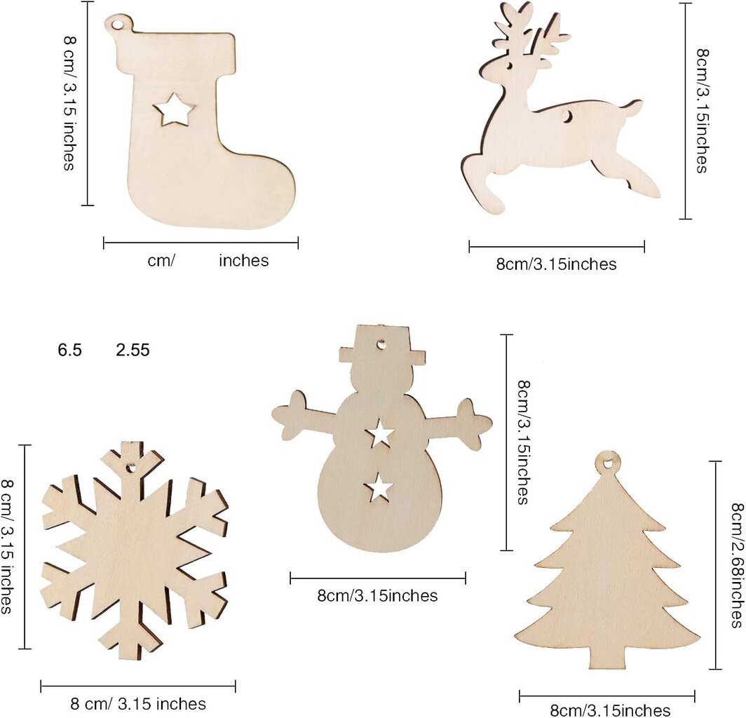Puiset ripustettavat koristeet, 5 tyyppiä Tee-se-itse joulukuusikoristeet askartelut puiset etiketit Koristeelliset ripustimet maalaamiseen 50 kpl:lla nauhat joulukoristeisiin Joululaput Puulahjalaput (50 kpl) hinta ja tiedot | Joulukoristeet | hobbyhall.fi