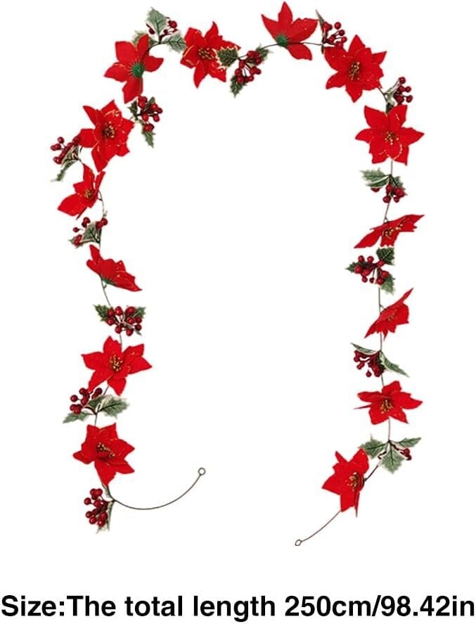 Berry Christmas Garland, Keinotekoinen joulutähti seppele punaisilla marjoilla ja Holly Leaves joulu hinta ja tiedot | Joulukoristeet | hobbyhall.fi