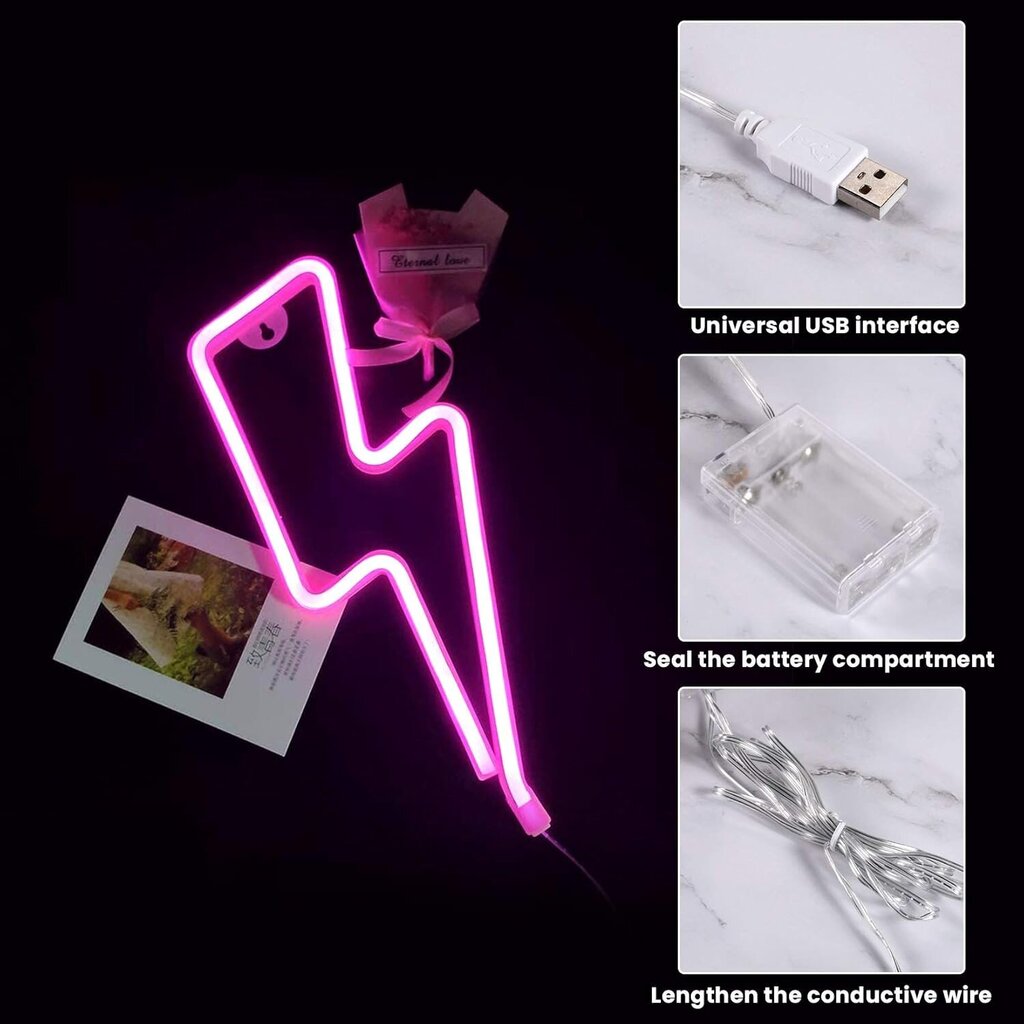 Lightning Neon, LED Lightning Shape Neon Sign, Neon Akku/USB hinta ja tiedot | Seinävalaisimet | hobbyhall.fi