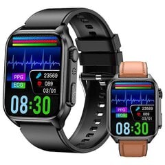 2023 Smart Watch Ekg+Ppg Syke Verensokeri Verenpaine Kuntomittari_black_Silicone strap hinta ja tiedot | Miesten kellot | hobbyhall.fi