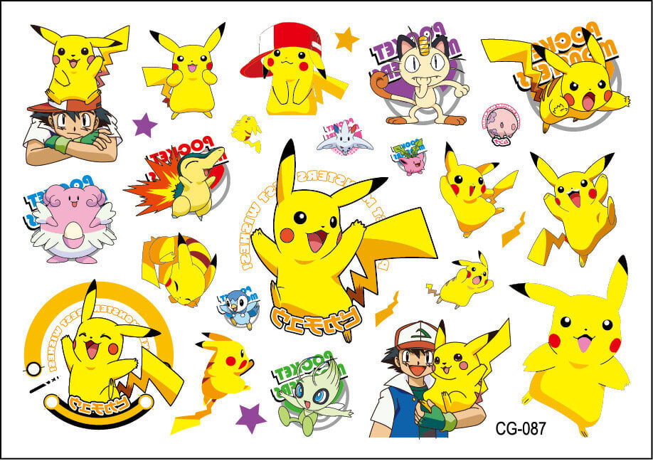 Pokemon-tatuoinnit - 4 kpl - Lasten tatuoinnit - Monivärinen Pikachu hinta ja tiedot | Koristeet ja tarrat | hobbyhall.fi