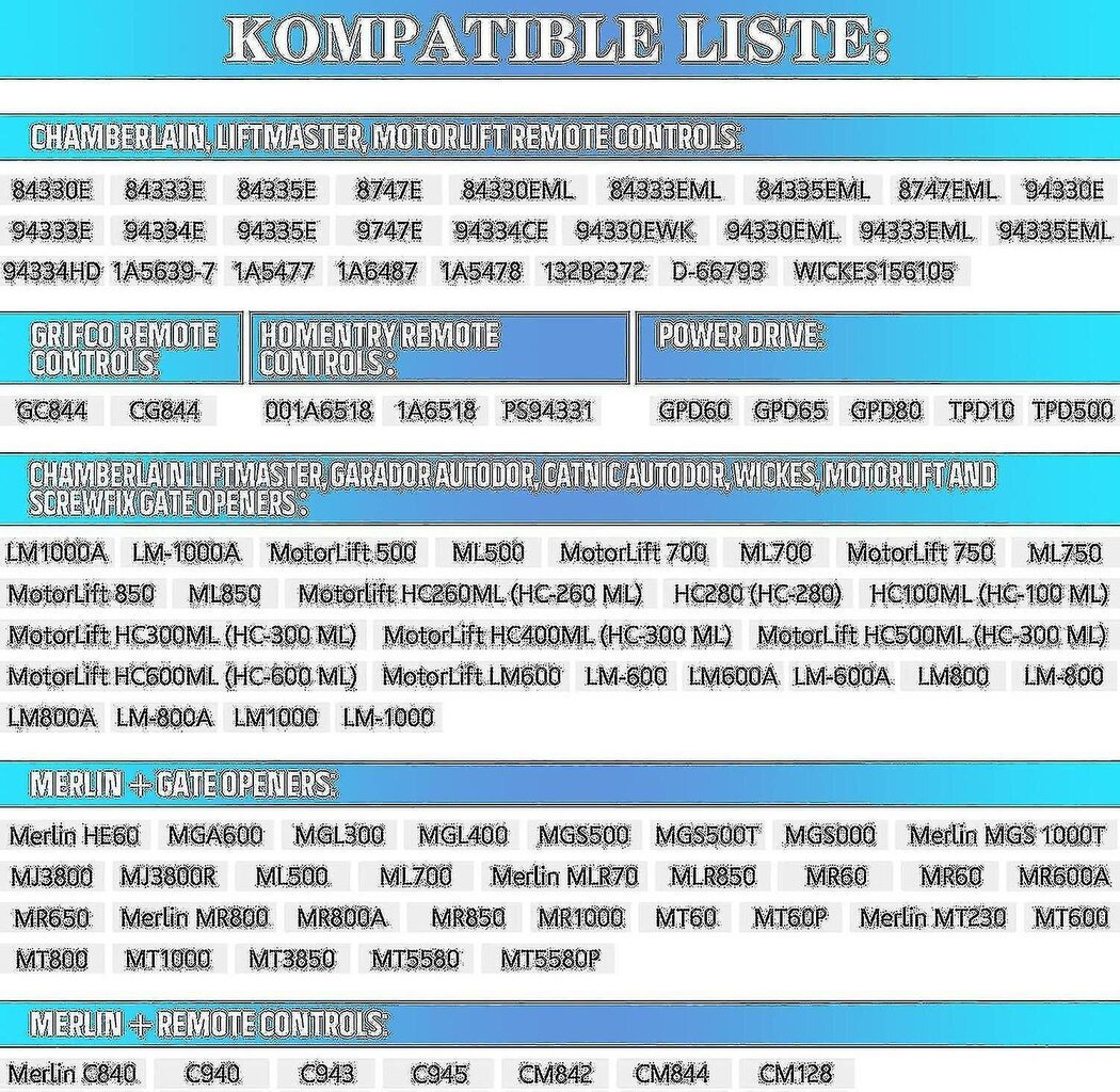 Pack Vaihto Handheld Chamberlain Liftmaster Motorlift Autotallin oven lähetin 94335e | 84335e | Ml700 | Ml500 | Ml850 | Merlin C945 | C840 Se hinta ja tiedot | DJ-laitteet | hobbyhall.fi
