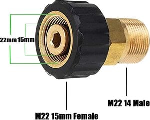 Painepesurin liittimet, M22 x 15 mm naaras - M22 x 14 mm uros hinta ja tiedot | Putkiliittimet ja venttiilit | hobbyhall.fi