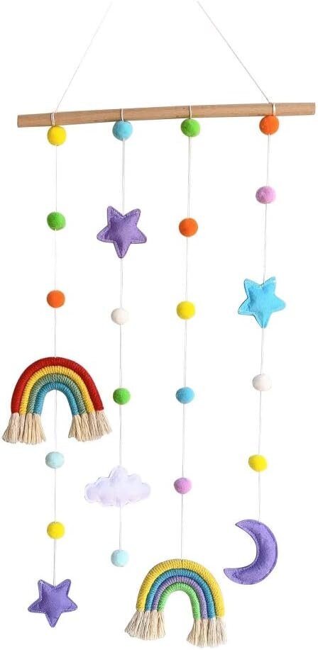 Makrame Rainbow seinäteline lastenhuoneeseen, Rainbow-riippuva valokuvanäyttö pom pom -pallolla hinta ja tiedot | Taulut | hobbyhall.fi