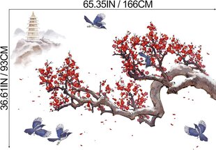 Irrotettavat jättimäisen punaisen luumun kukka mustat puun oksat ja lentävät linnut seinätarrat 3D tee-se-itse hinta ja tiedot | Taulut | hobbyhall.fi