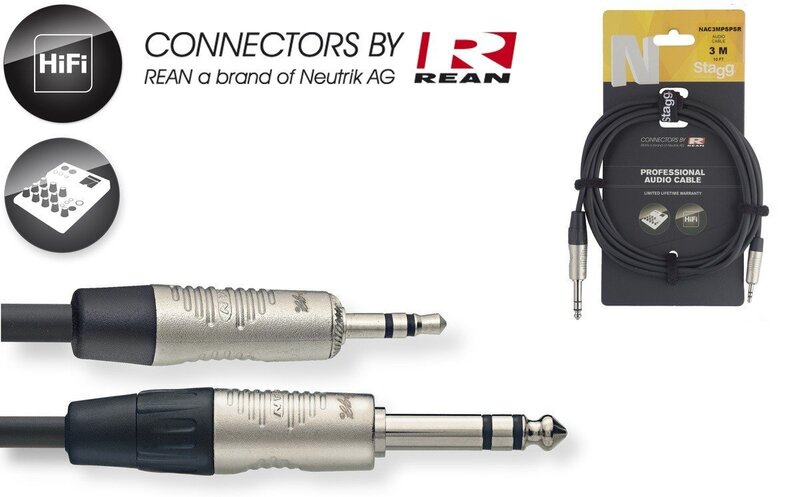 Stagg REAN 3,5 mm miniJack AUX TRS - 6,35 mm JACK TRS 3 m