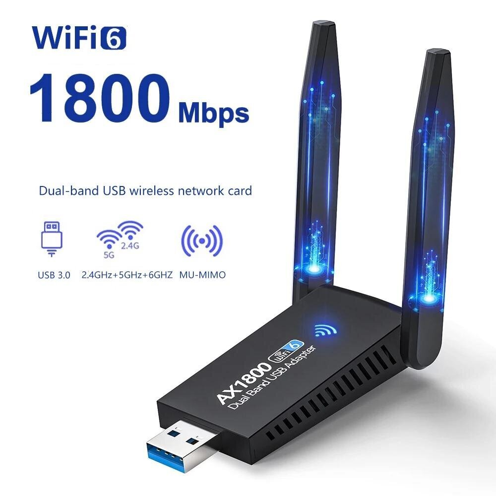 5G 6G 1800 Mbps Langaton verkkokortti USB 3.0 WIFI-sovitin Dual Band Usb3.0 Lan Ethernet-ohjain Ilmainen Bluetooth5.0-sovitin PC:lle hinta ja tiedot | Reitittimet ja modeemit | hobbyhall.fi