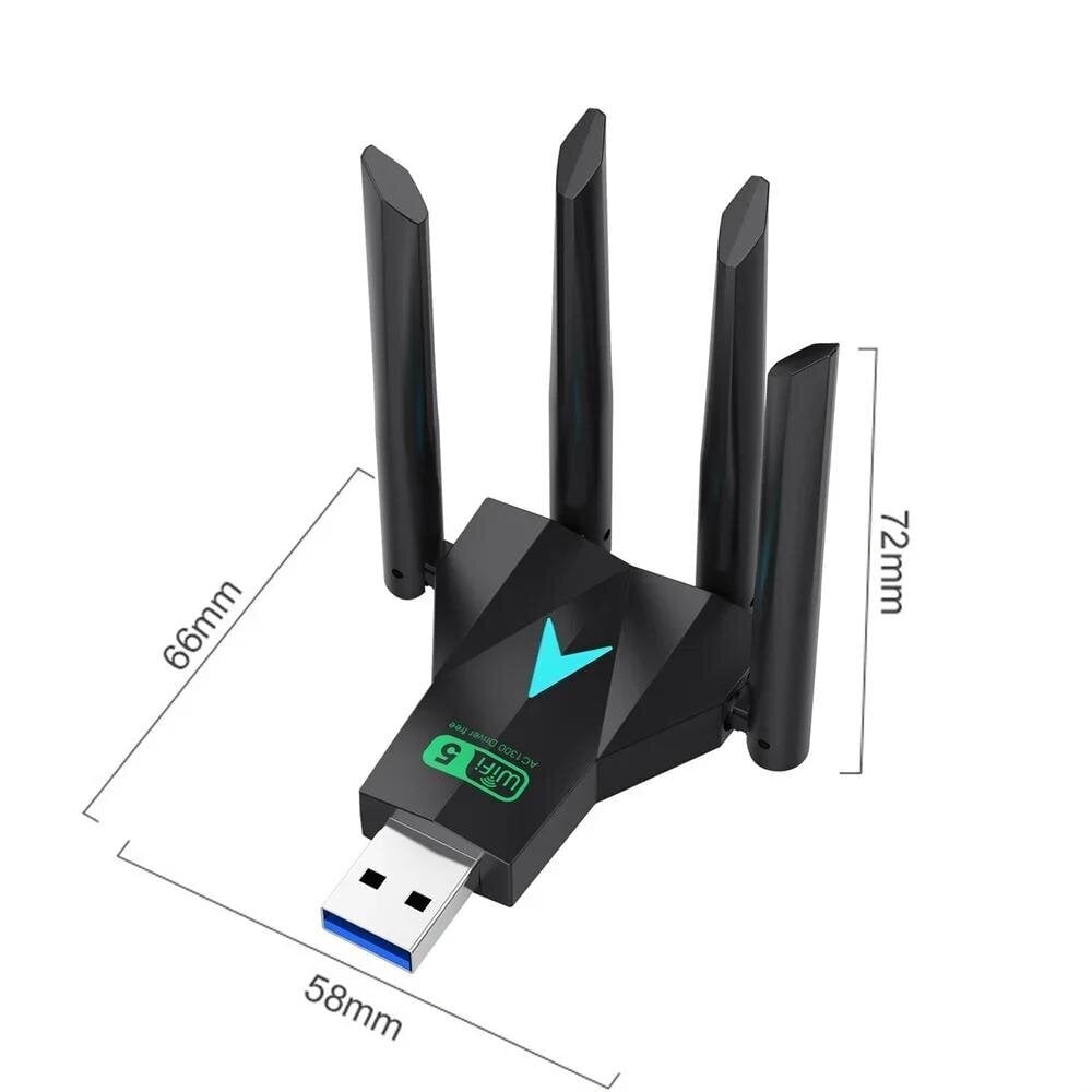 1300Mbps USB 3.0 WiFi USB-sovitin Dual Band 2.4G/5Ghz Wi-Fi Dongle 4 Antenni Langaton vastaanotin PC/Laptop Ajuri Ilmainen hinta ja tiedot | Reitittimet ja modeemit | hobbyhall.fi