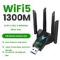 1300Mbps USB 3.0 WiFi USB-sovitin Dual Band 2.4G/5Ghz Wi-Fi Dongle 4 Antenni Langaton vastaanotin PC/Laptop Ajuri Ilmainen hinta ja tiedot | Reitittimet ja modeemit | hobbyhall.fi