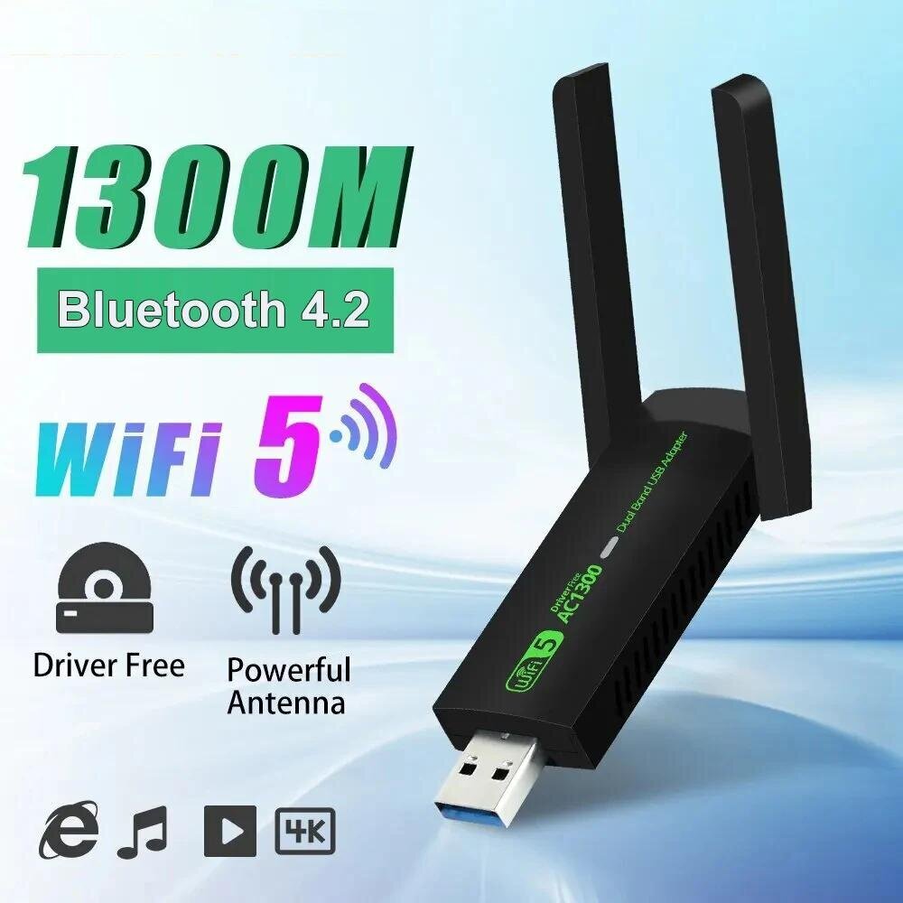 USB 3.0 WiFi-sovitin 1300Mbps verkkokortti kaksitaajuuksinen 2.4G/5GHz Bluetooth 4.2 langaton vastaanotin lähetin pöytätietokoneeseen hinta ja tiedot | Reitittimet ja modeemit | hobbyhall.fi