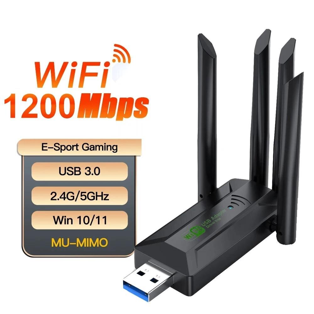 1200 Mbps WiFi USB-sovitin Verkkokortti Dual Band 2.4G/5Ghz Wi-Fi Dongle 802.11AC 4 antennin langaton vastaanotin kannettavalle tietokoneelle hinta ja tiedot | Reitittimet ja modeemit | hobbyhall.fi