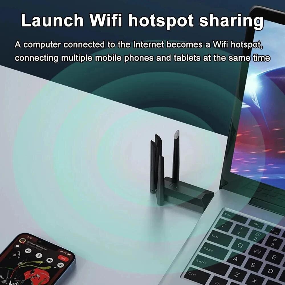 1200 Mbps WiFi USB-sovitin Verkkokortti Dual Band 2.4G/5Ghz Wi-Fi Dongle 802.11AC 4 antennin langaton vastaanotin kannettavalle tietokoneelle hinta ja tiedot | Reitittimet ja modeemit | hobbyhall.fi