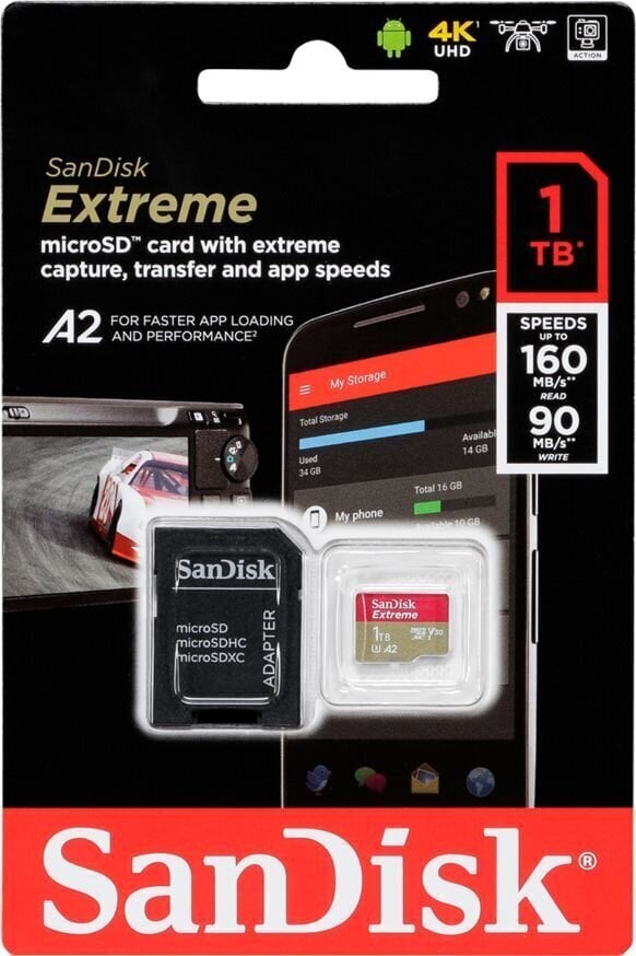 SanDisk Extreme MicroSDXC 1 TB (+ SD-sovitin) hinta ja tiedot | Kameran muistikortit | hobbyhall.fi