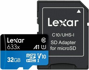 Lexar High-Performance 633x UHS-I microSDHC, 32 GB, Class 10, U1, V10, A1, 100 MB hinta ja tiedot | Kameran muistikortit | hobbyhall.fi