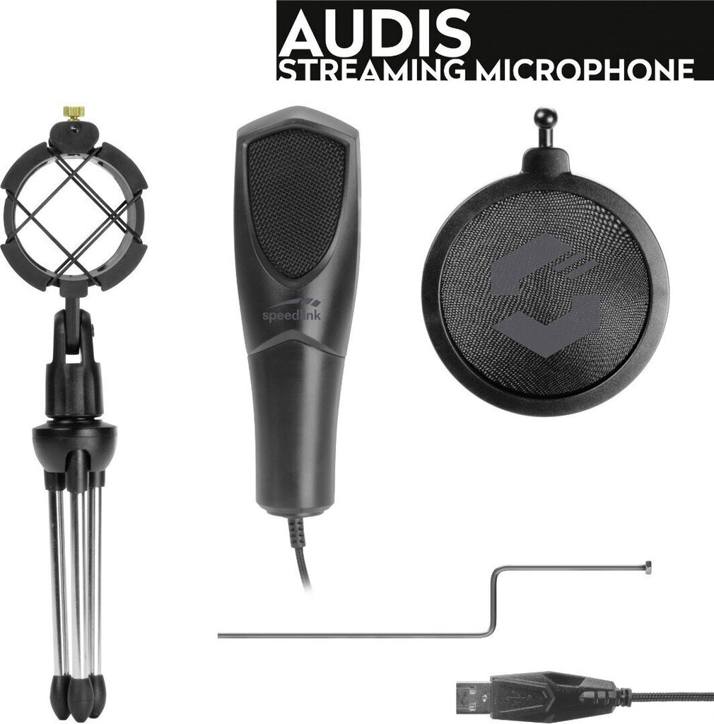 Speedlink Audis Streaming langallinen pöytämikrofoni : SL-800012-BK hinta ja tiedot | Mikrofonit | hobbyhall.fi