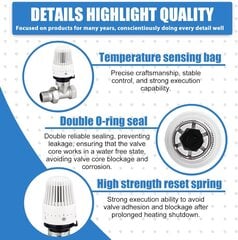 Termostaattipää termostaattipää, täydellinen termostaattisarja, kanavamuoto, messinki jäähdyttimen venttiili, jäähdyttimen venttiili, lämmitysventtiili, valkoinen kanava patteriventtiili 1/2 hinta ja tiedot | Patteriventtiilit | hobbyhall.fi