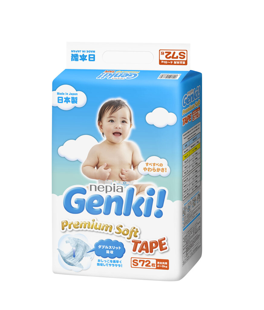 Japanilaiset vaipat Genki! Premium Soft S 4-8 kg, 72 kpl hinta ja tiedot | Vaipat | hobbyhall.fi