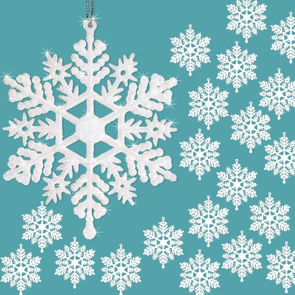 24 kpl Christmas Glitter Snowflake Ornaments White Snowflake hinta ja tiedot | Ruohonleikkurit | hobbyhall.fi