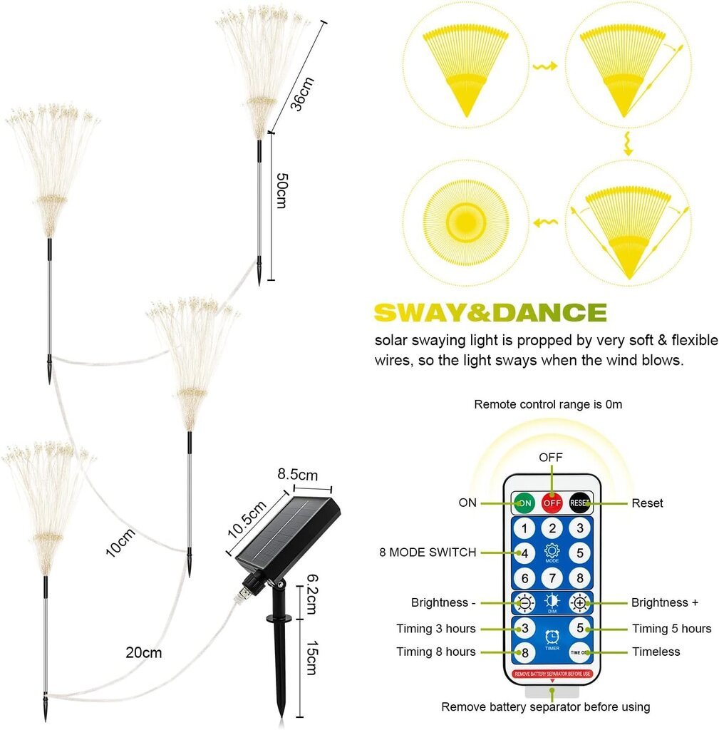 Solar Lights Outdoor Garden, 4 kpl 120 LED ilotulitus kuparia hinta ja tiedot | Puutarha- ja ulkovalot | hobbyhall.fi