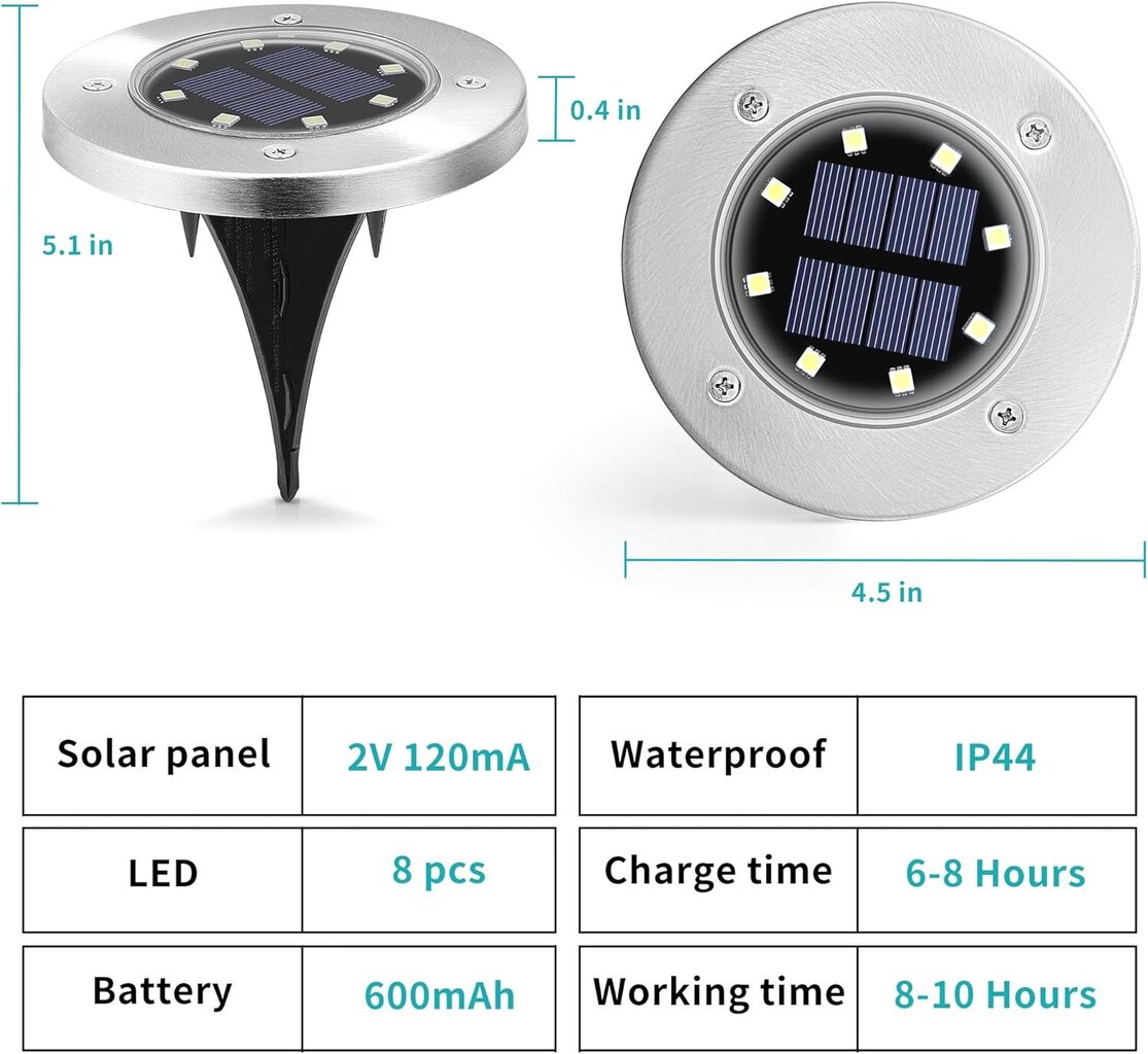 Solar Ground Lights, 4 Pack Solar Disc Lights Outdoor hinta ja tiedot | Puutarha- ja ulkovalot | hobbyhall.fi