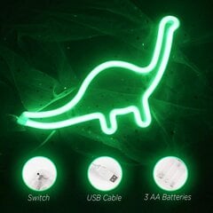 Dinosauruksen neonvihreä LED-valo seinätaide Makuuhuoneen yövalo hinta ja tiedot | Lastenhuoneen valaisimet | hobbyhall.fi