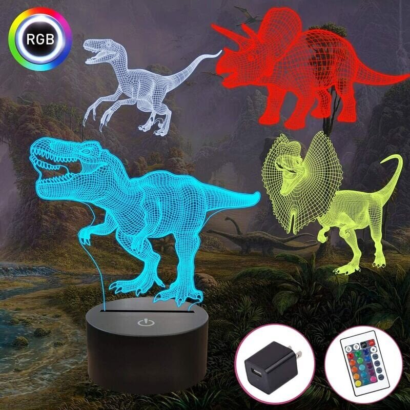 Dinosaur yövalaisin, 3D hologrammi yövalo lapsille hinta ja tiedot | Lastenhuoneen valaisimet | hobbyhall.fi