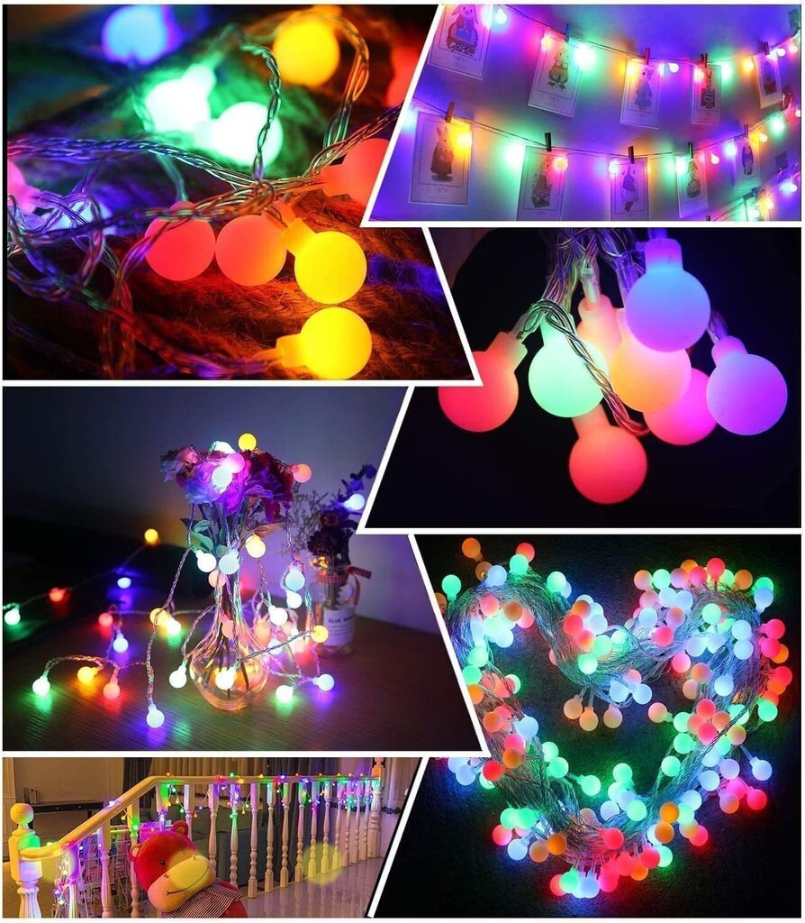 Pallomaiset Fairy Lights, 8 Modes 100 LED Plug Outdoor String hinta ja tiedot | Jouluvalot | hobbyhall.fi