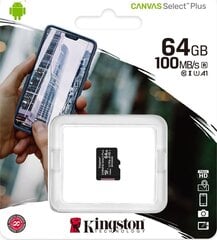 Kingston MicroSD Canvas Select Plus 64GB Muistikortti hinta ja tiedot | Kingston Puhelimet, älylaitteet ja kamerat | hobbyhall.fi