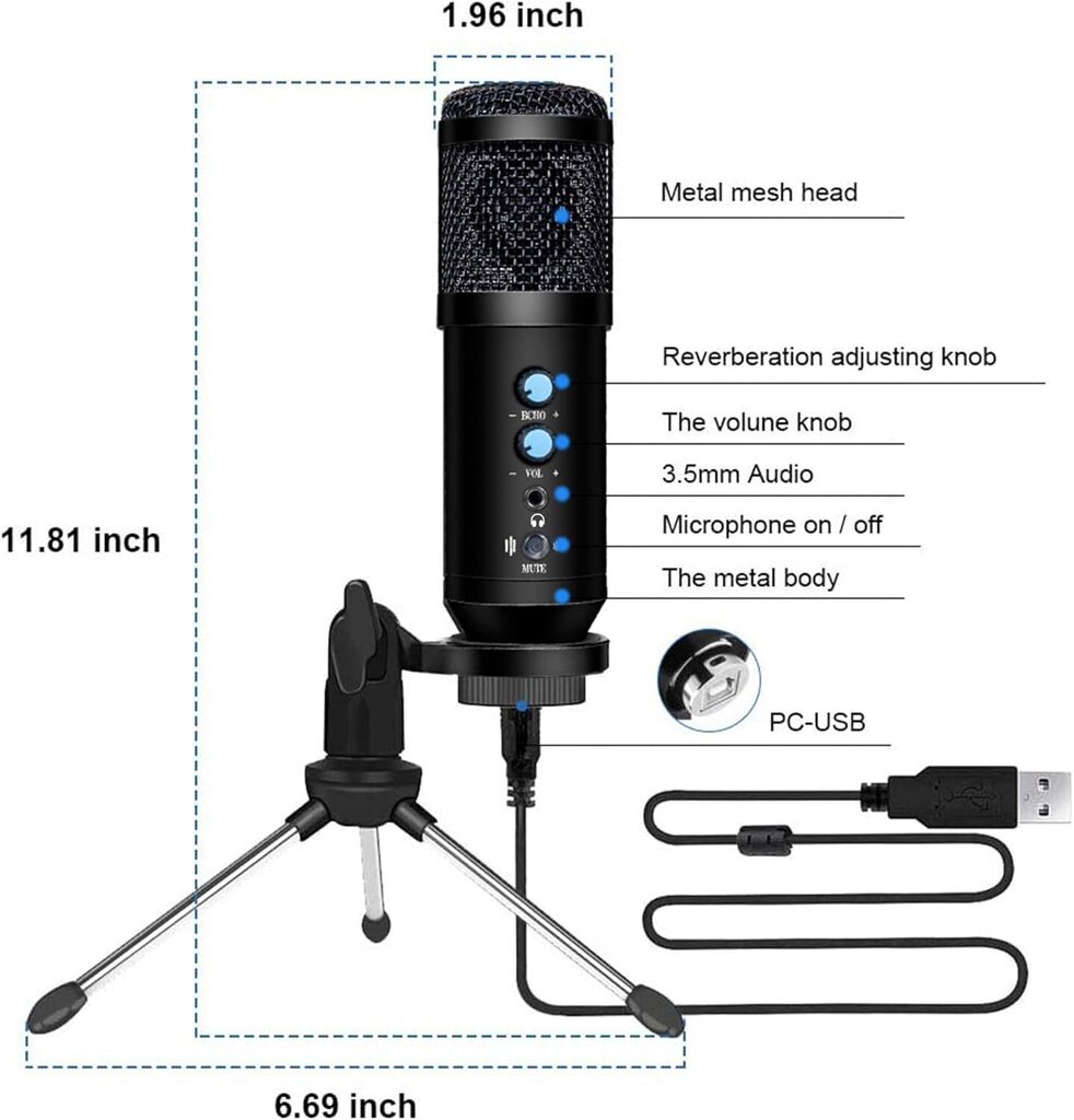 Mikrofonit, USB Podcast -kondensaattorimikrofoni, sopii pelaamiseen ja suoratoistoon hinta ja tiedot | Mikrofonit | hobbyhall.fi