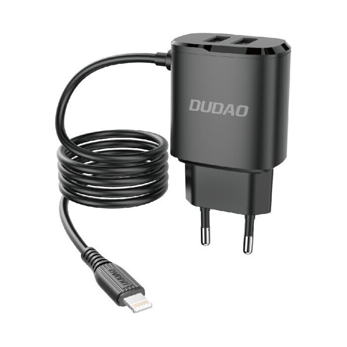 Dudao 2x USB-seinälaturi sisäänrakennetulla Lightning 12 W kaapelilla, musta (A2ProL musta) hinta ja tiedot | Puhelimen laturit | hobbyhall.fi