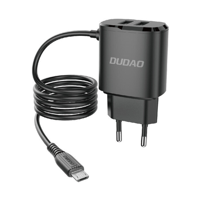 Dudao 2x USB-seinälaturi sisäänrakennetulla mikro USB 12W kaapelilla musta (A2ProM musta) hinta ja tiedot | Puhelimen laturit | hobbyhall.fi