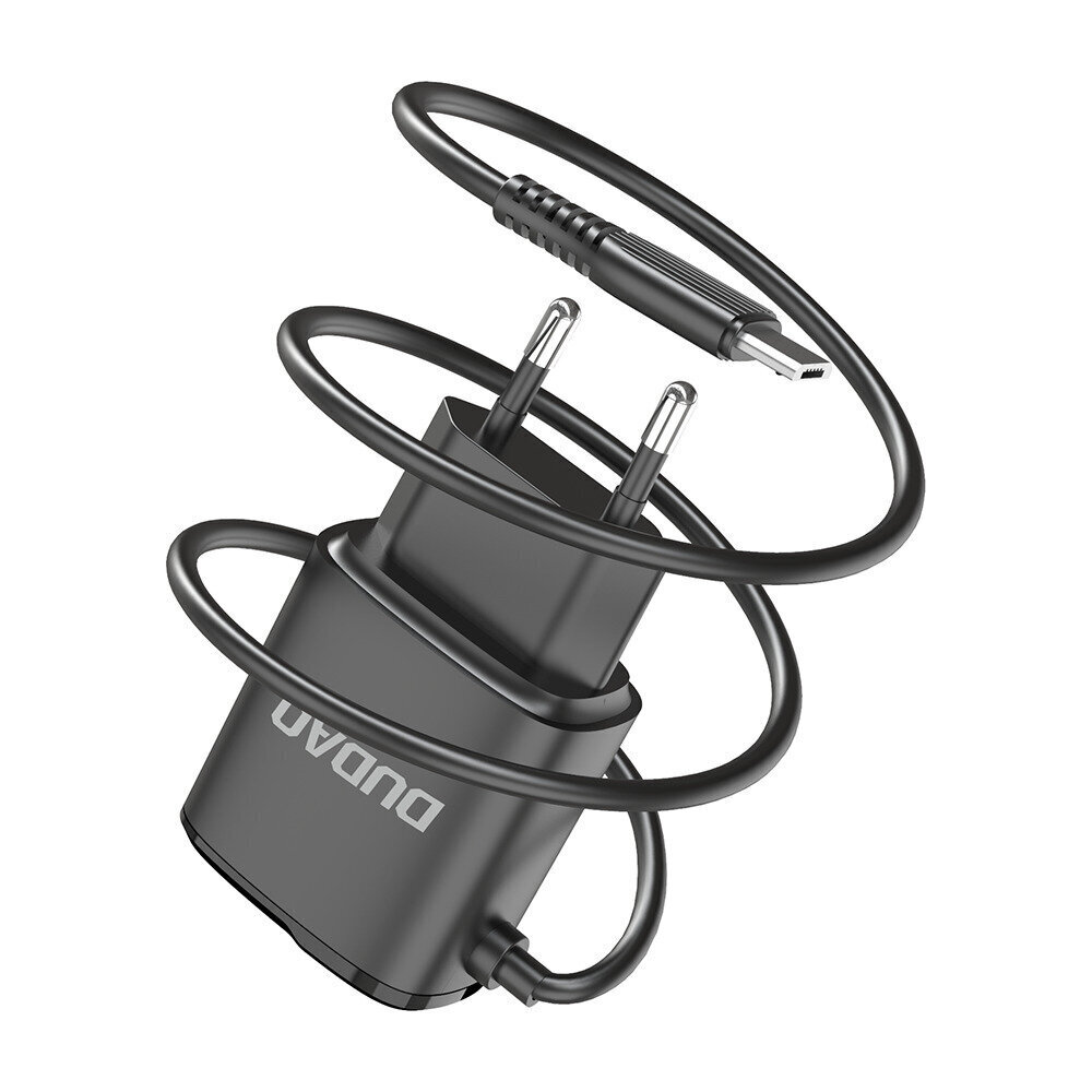 Dudao 2x USB-seinälaturi sisäänrakennetulla mikro USB 12W kaapelilla musta (A2ProM musta) hinta ja tiedot | Puhelimen laturit | hobbyhall.fi