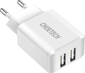 Choetechin kaksiporttinen seinälaturi 2 x USB-A 10W 2A valkoinen (C0030) hinta ja tiedot | Puhelimen laturit | hobbyhall.fi