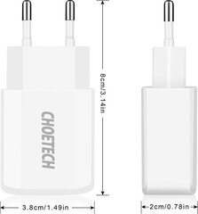 Choetechin kaksiporttinen seinälaturi 2 x USB-A 10W 2A valkoinen (C0030) hinta ja tiedot | Puhelimen laturit | hobbyhall.fi