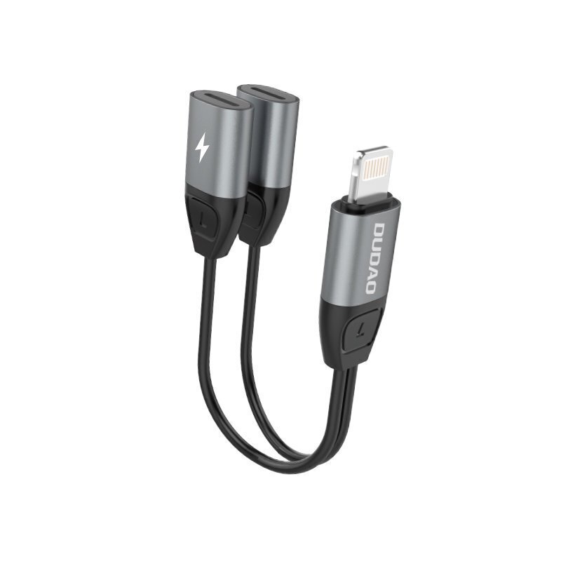 Dudao-kuulokesovitin Lightning-2x Lightning-sovittimeen musiikkia ja latausta varten harmaa (L17i harmaa) hinta ja tiedot | Adapterit | hobbyhall.fi