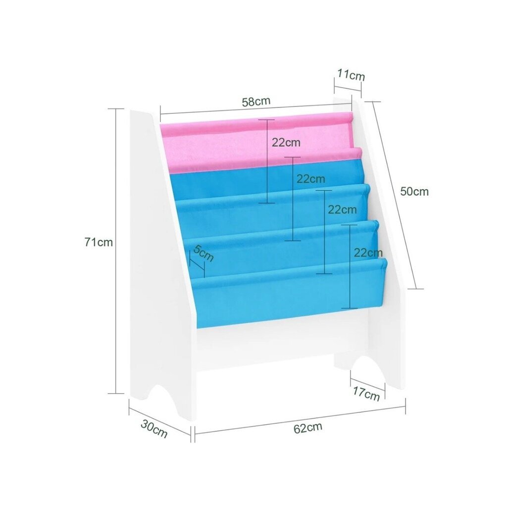 Lasten kirjahylly 62x29x71cm valkoinen/värillinen hinta ja tiedot | Lastenhuoneen hyllyt | hobbyhall.fi