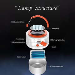 Ladattava aurinkolamppu, USB-LED-ulkokäyttöinen taskulamppu hinta ja tiedot | Retkilamput | hobbyhall.fi