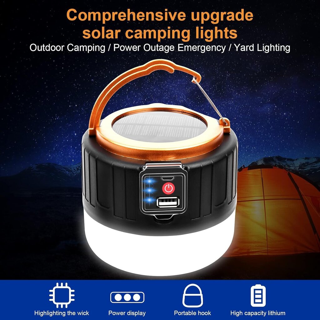 Ladattava LED Camping Lyhty, 1000LM aurinkoenergialla toimiva camping hinta ja tiedot | Retkilamput | hobbyhall.fi