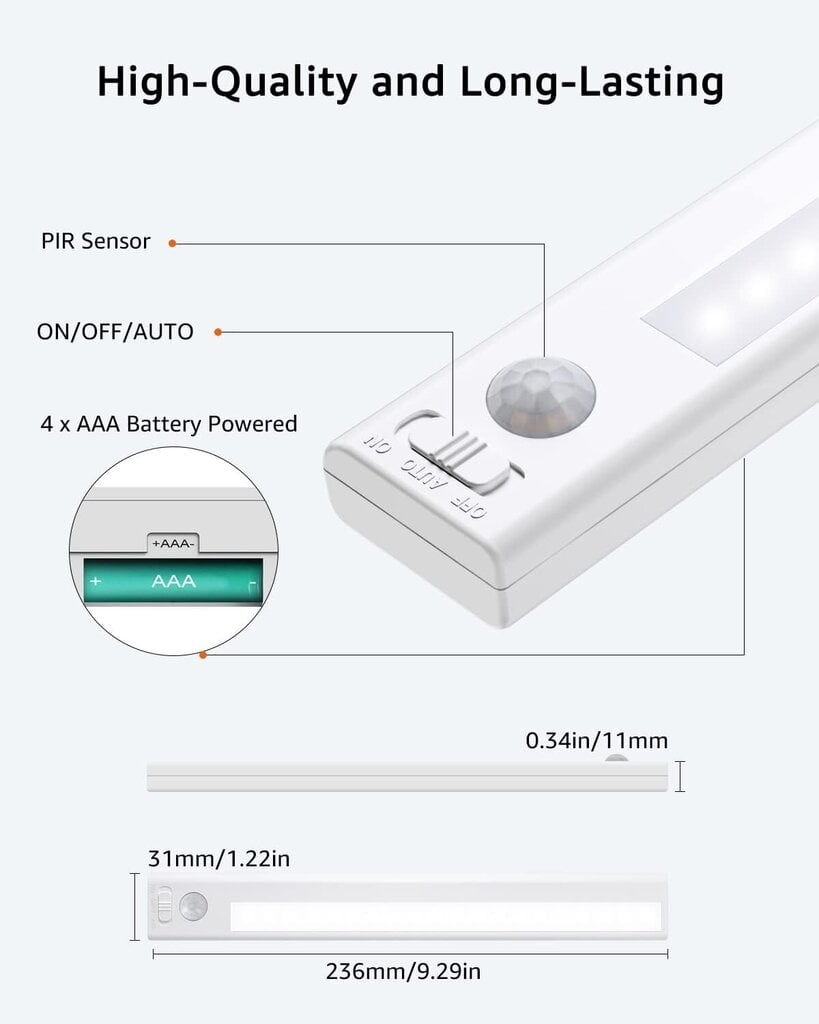 4 kpl LED-valonauha liiketunnistimella, toimii paristoilla hinta ja tiedot | Upotettavat valaisimet ja LED-valaisimet | hobbyhall.fi