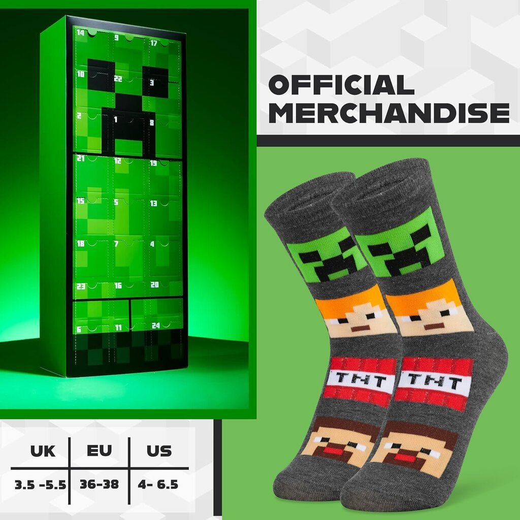 Minecraft Socks Advent Calendar 2024 36-38 hinta ja tiedot | Pelien oheistuotteet | hobbyhall.fi