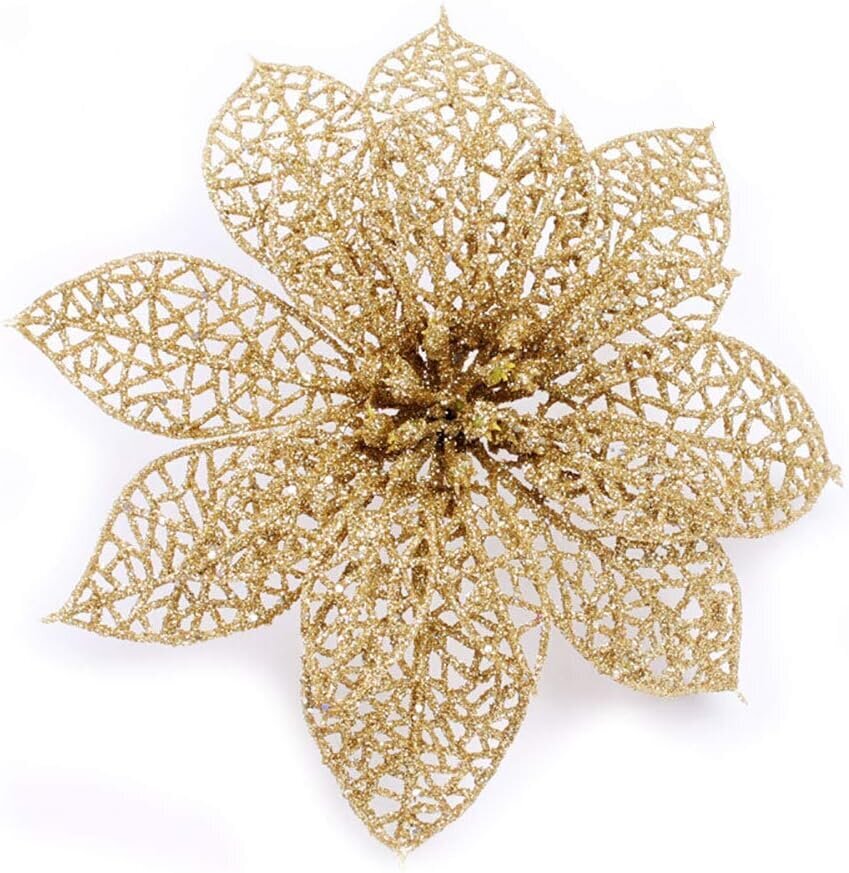 30 Pack Christmas Gold Glitter Poinsettia Flowers Picks hinta ja tiedot | Keinotekoiset kukat | hobbyhall.fi