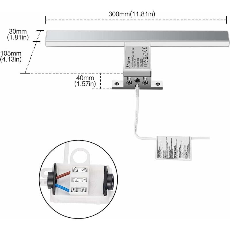 LED kylpyhuonepeilivalo 5W 230V 500lm, IP44 Vedenpitävä 30cm hinta ja tiedot | Kylpyhuonepeilit | hobbyhall.fi