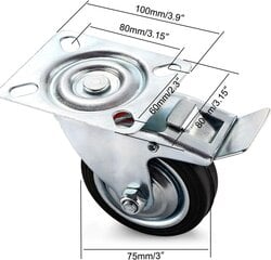 75 mm huonekalujen kuljetuspyörät, 4 varustepyörää, 2 kääntöpyörää hinta ja tiedot | Kalustepyörät | hobbyhall.fi