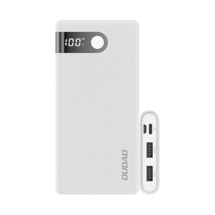 Dudao Power Bank 10000 mAh 2x USB / USB Typ C / micro USB 2 A LED-näytöllä valkoinen (K9Pro-01) hinta ja tiedot | Varavirtalähteet | hobbyhall.fi